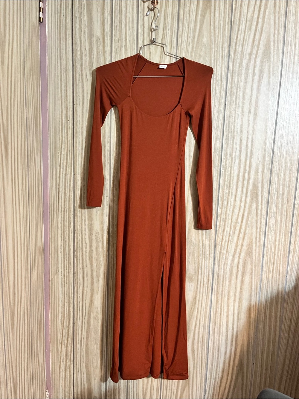 Wilfred Free Aritzia Terracotta Scoop Neck Maxi Dress Long Sleeve 2XS